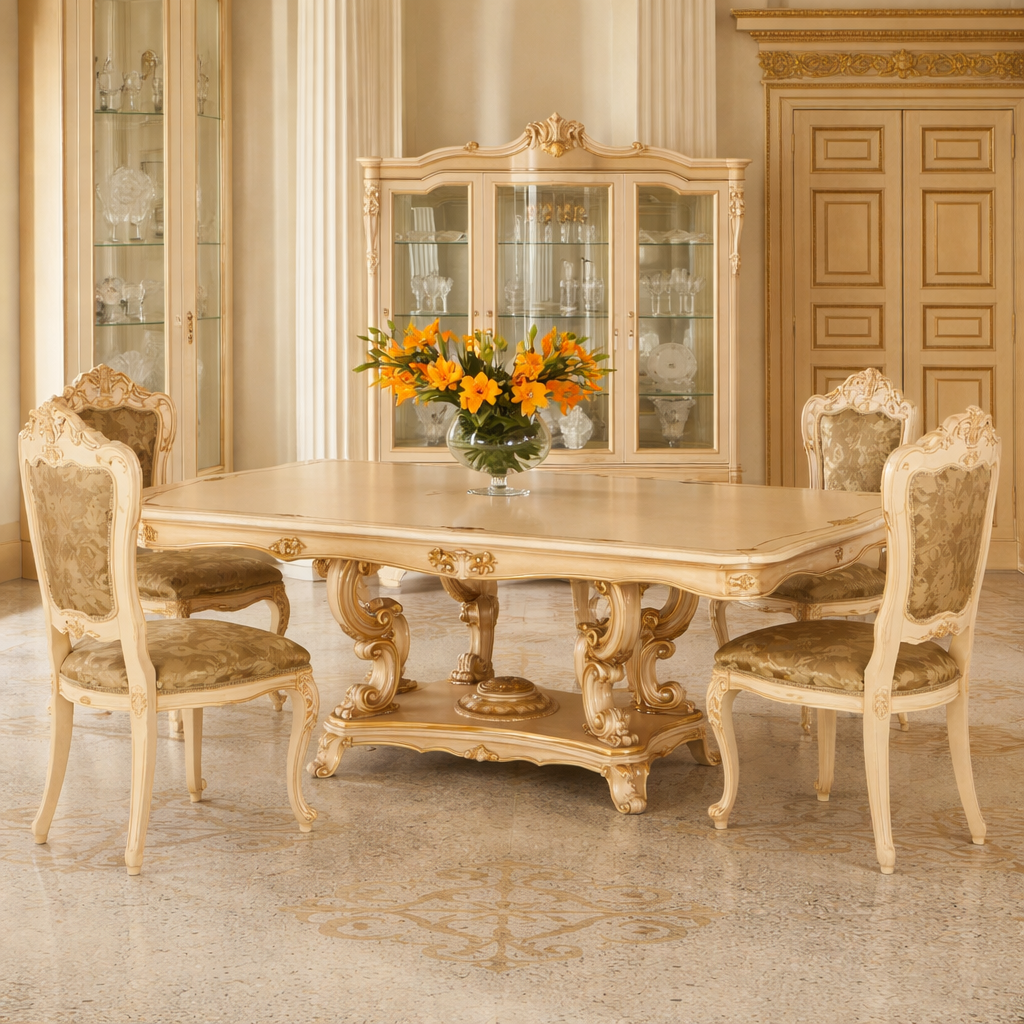 Opulent Gold-Finish Royal 4-Seater Dining Set in Teakwood