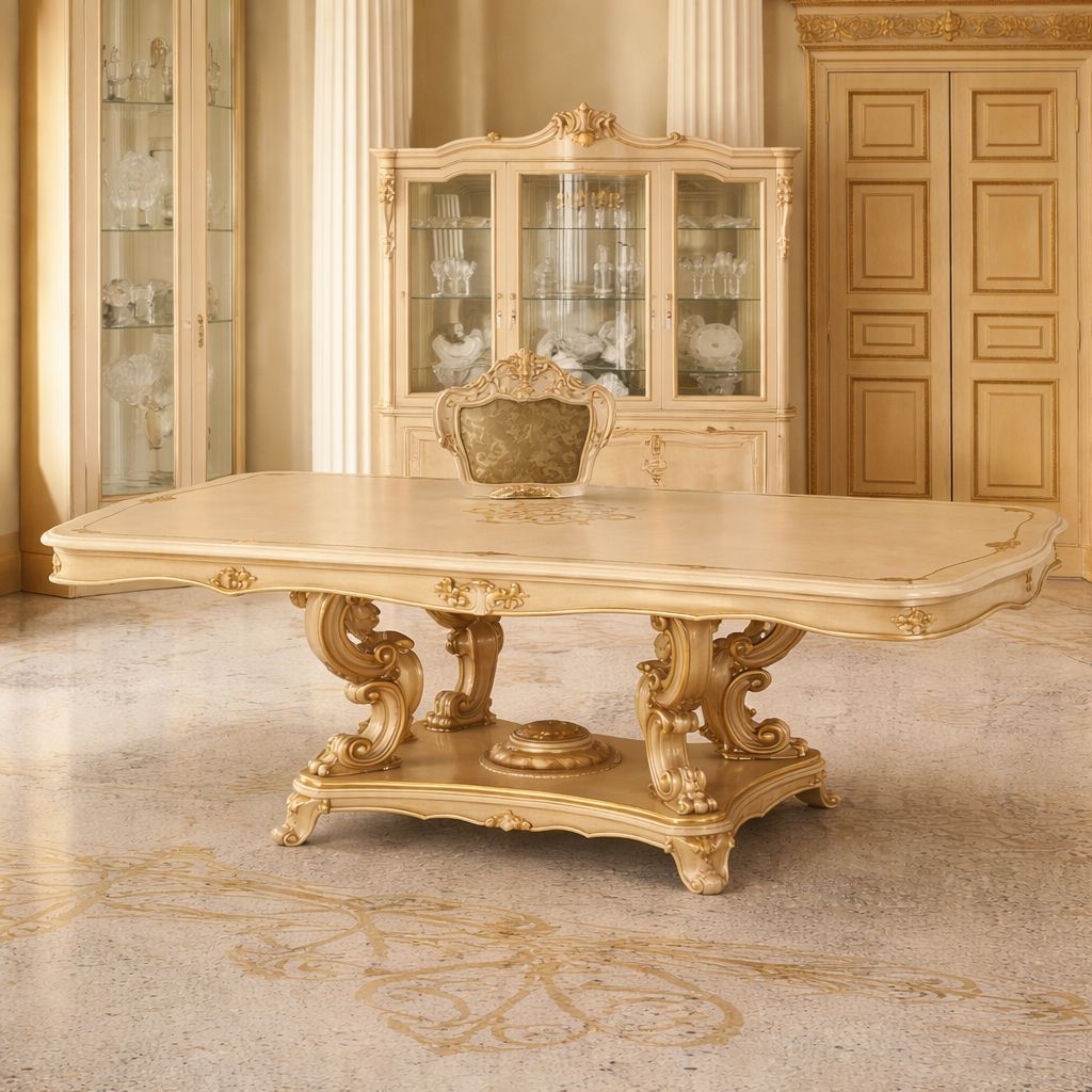 Opulent Gold-Finish Royal 4-Seater Dining Set in Teakwood
