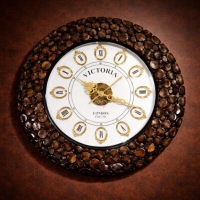 Round Wooden Wall Clock with Textured Sheesham (Indian Rosewood) Frame