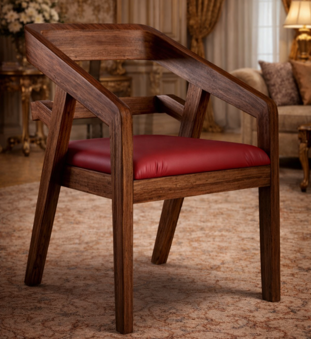 Modern Geometric Teakwood Accent Chair with Upholstered Seat