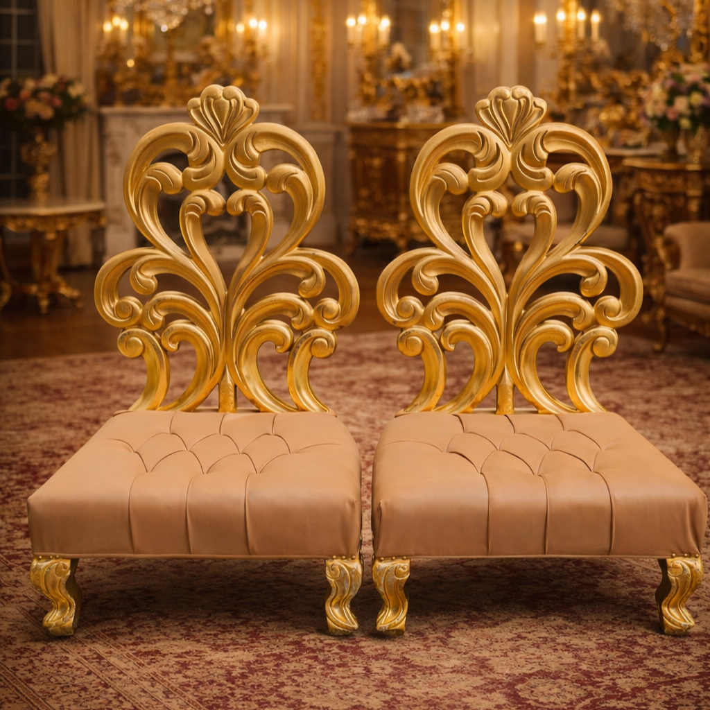 Royal Peacock Crest Teakwood Accent Chairs – Set of 2