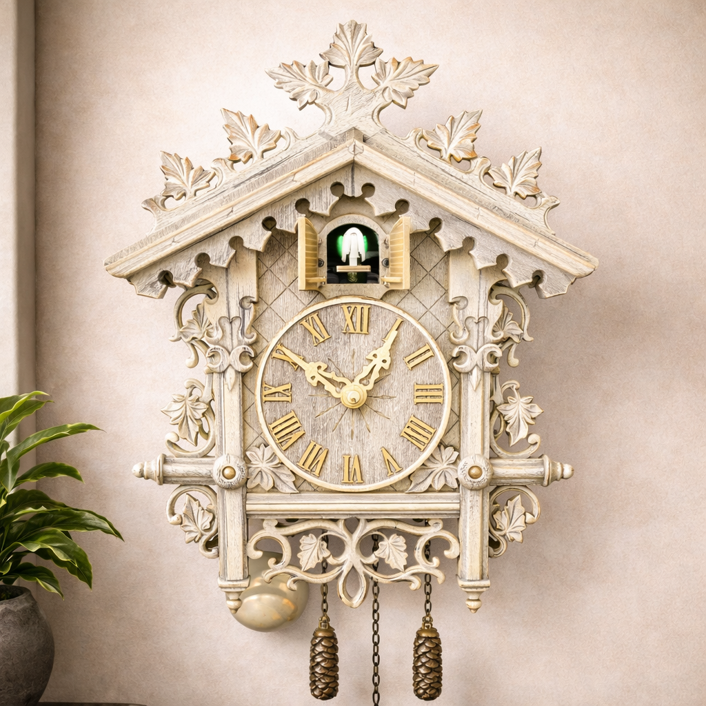 Royal Heritage Teakwood Cuckoo Wall Clock with Hand-Carved Detailing