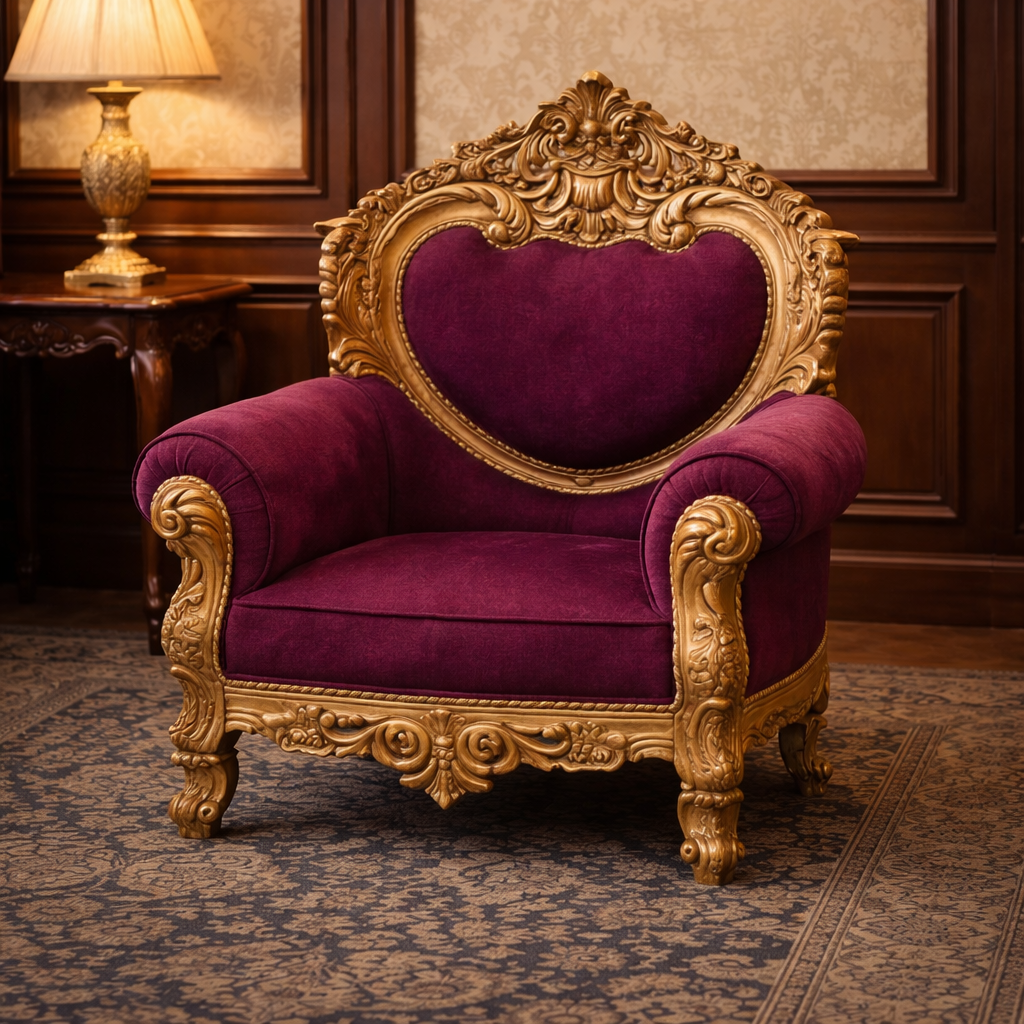 Royal Hand-Carved Heart-Shape Teakwood Sofa Set with Center Table
