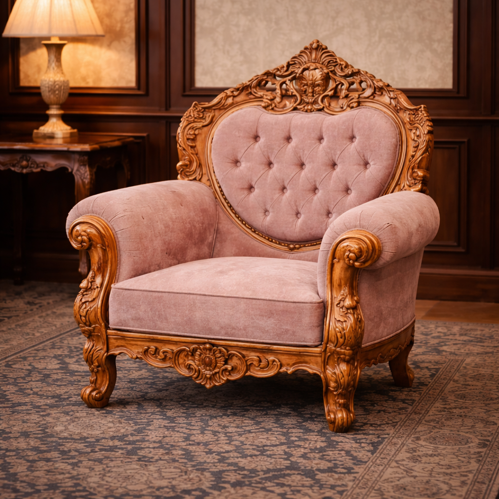 Royal Classic Teakwood Hand-Carved Sofa Set with Center Table