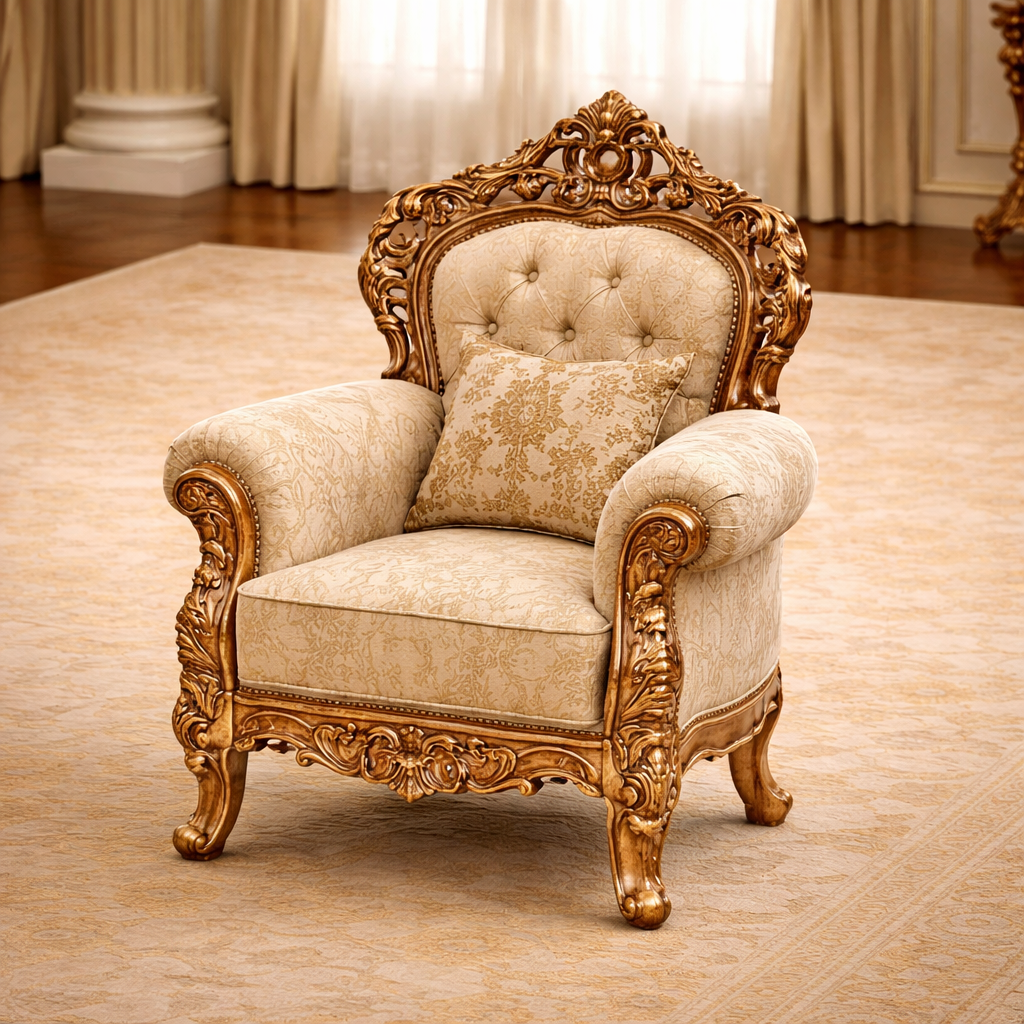 Royal Heritage Hand-Carved Teakwood Sofa Set with Center Table