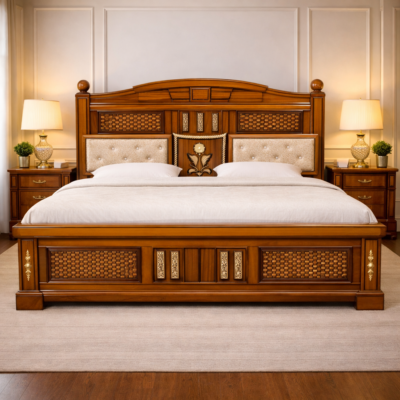 Classic Heritage Teakwood Panel Storage Bed with Side Tables | LW – 6.5 x 6 Ft |