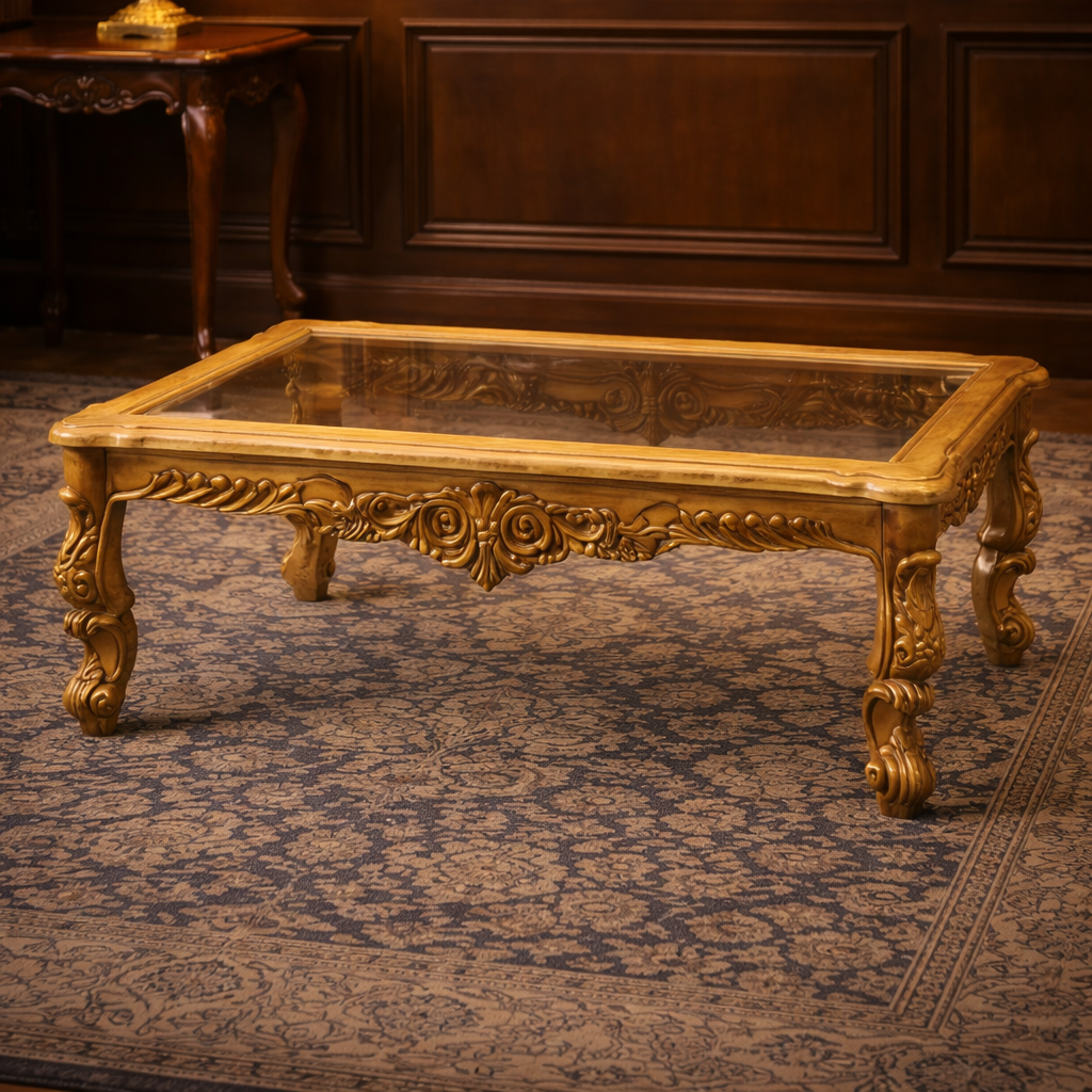 Royal Hand-Carved Heart-Shape Teakwood Sofa Set with Center Table