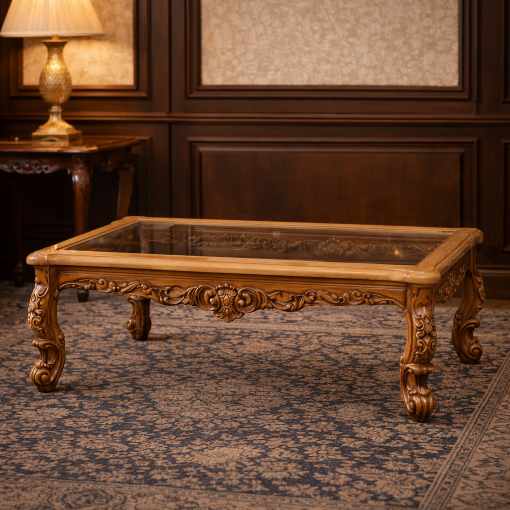 Royal Heart-Shape Teakwood Hand-Carved Sofa Set with Center Table Premium Design