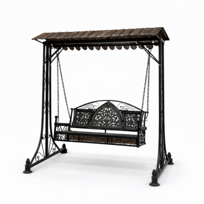 Regal Canopy Teakwood Garden Swing with Decorative Metal Frame and Roof