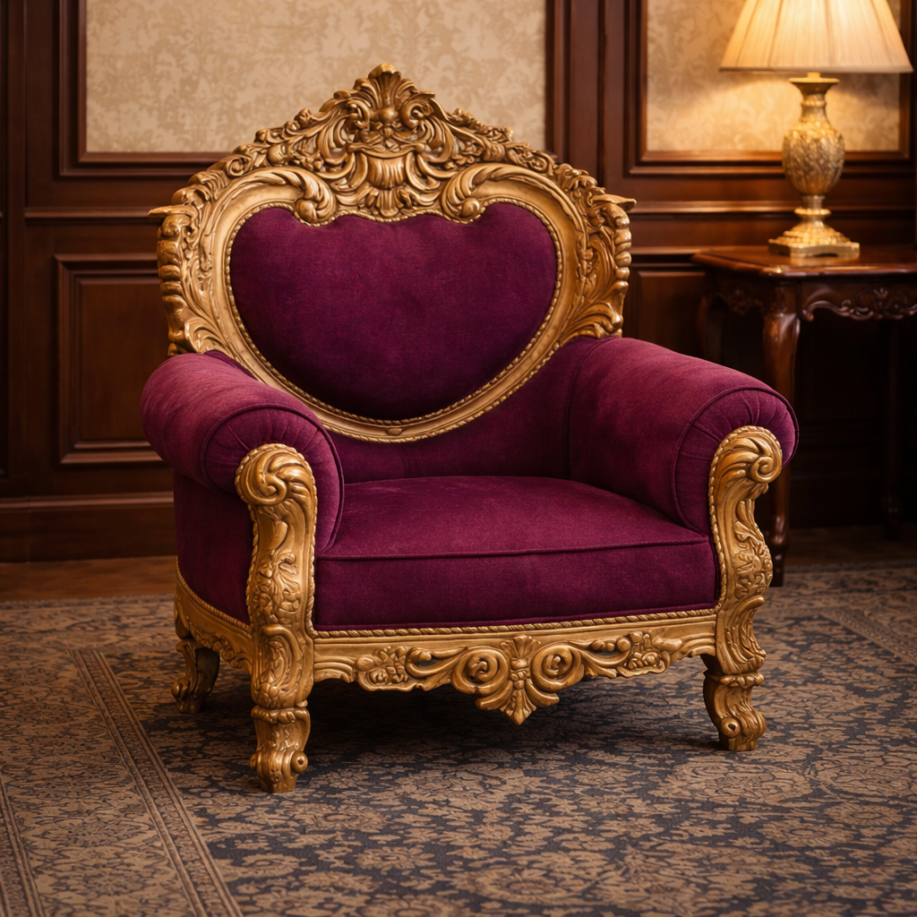 Royal Hand-Carved Heart-Shape Teakwood Sofa Set with Center Table