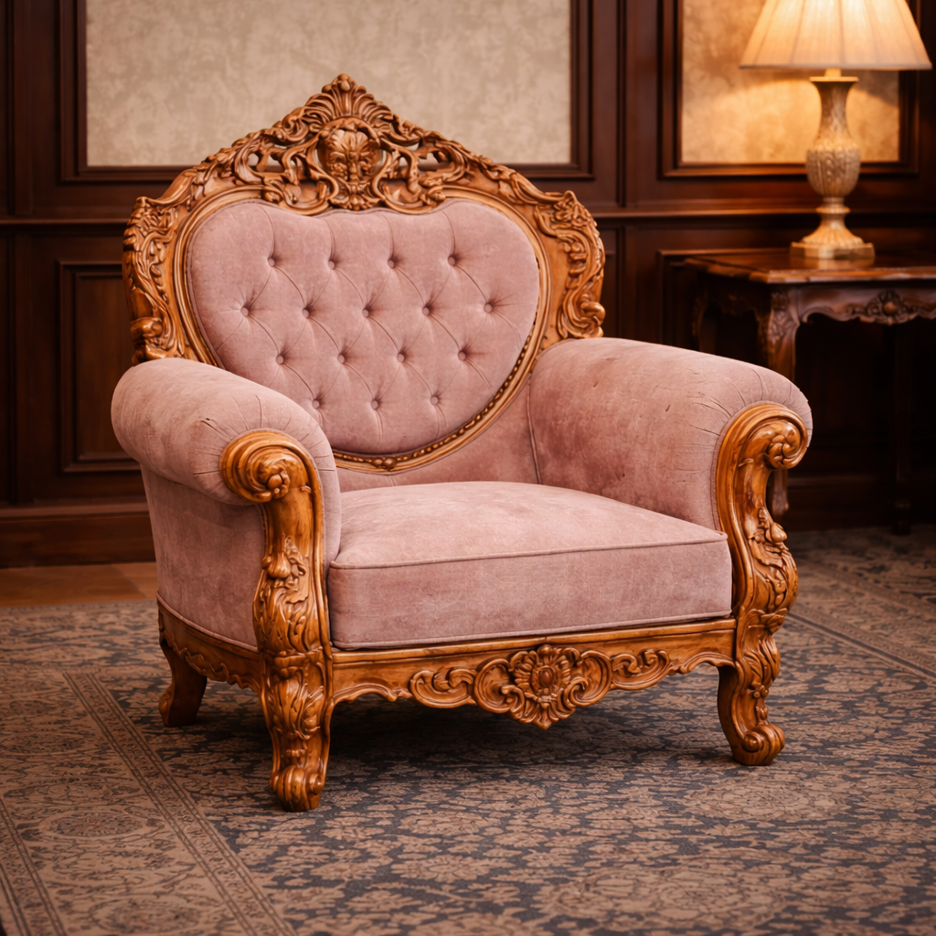 Royal Classic Teakwood Hand-Carved Sofa Set with Center Table