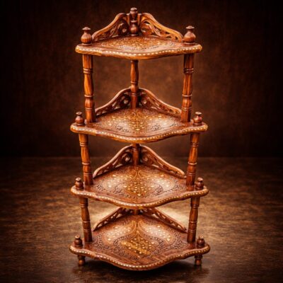 Four-Tier Corner Display Shelf in Sheesham (Indian Rosewood)