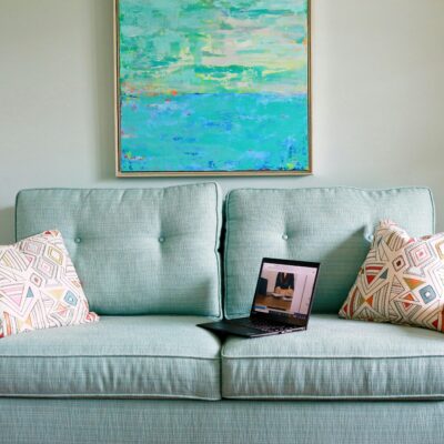 Contemporary 2-Seater Fabric Sofa with Solid Teakwood Frame