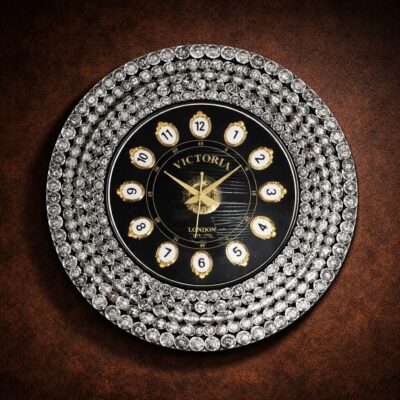 Luxury Wooden Wall Clock with Crystal Studded Frame ( Indian Rosewood )