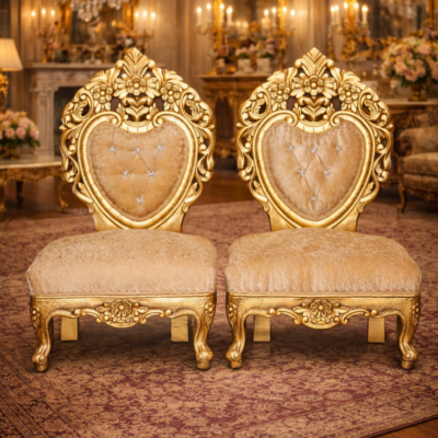 Royal Heart Back Teakwood Accent Chair (Set of 2)