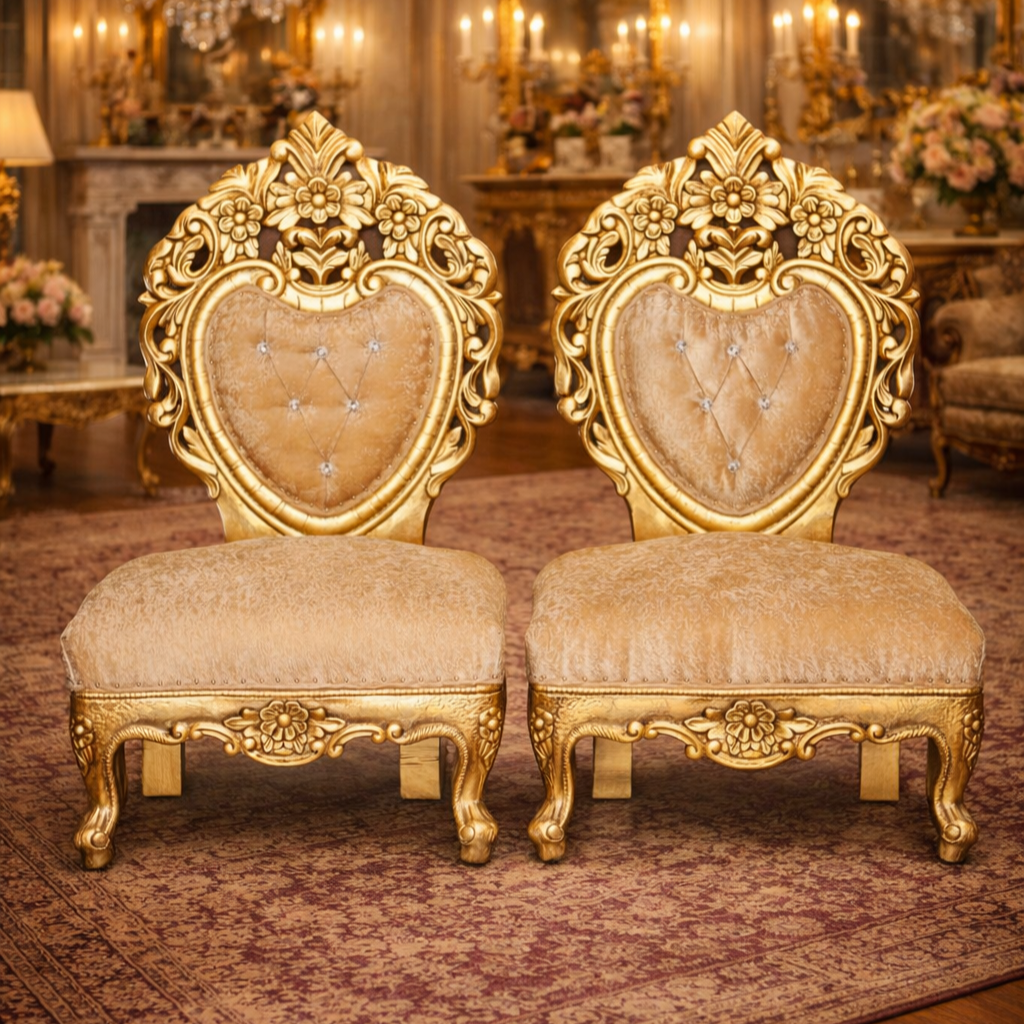 Royal Heart Back Teakwood Accent Chair (Set of 2)