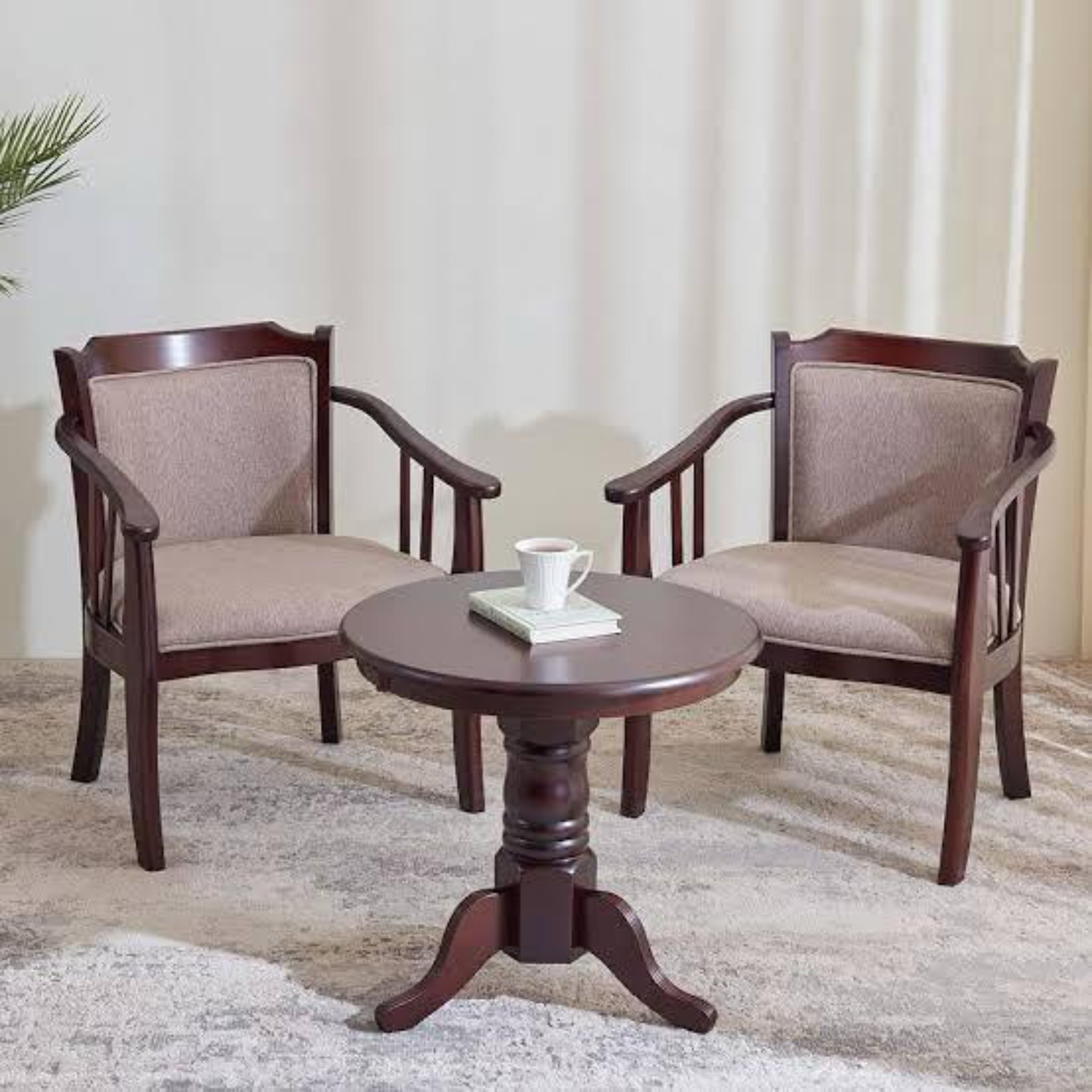 Teakwood Lounge Chair Set of 2 with Round Center Table