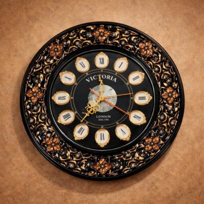 Floral Carved Wooden Wall Clock in Sheesham (Indian Rosewood)