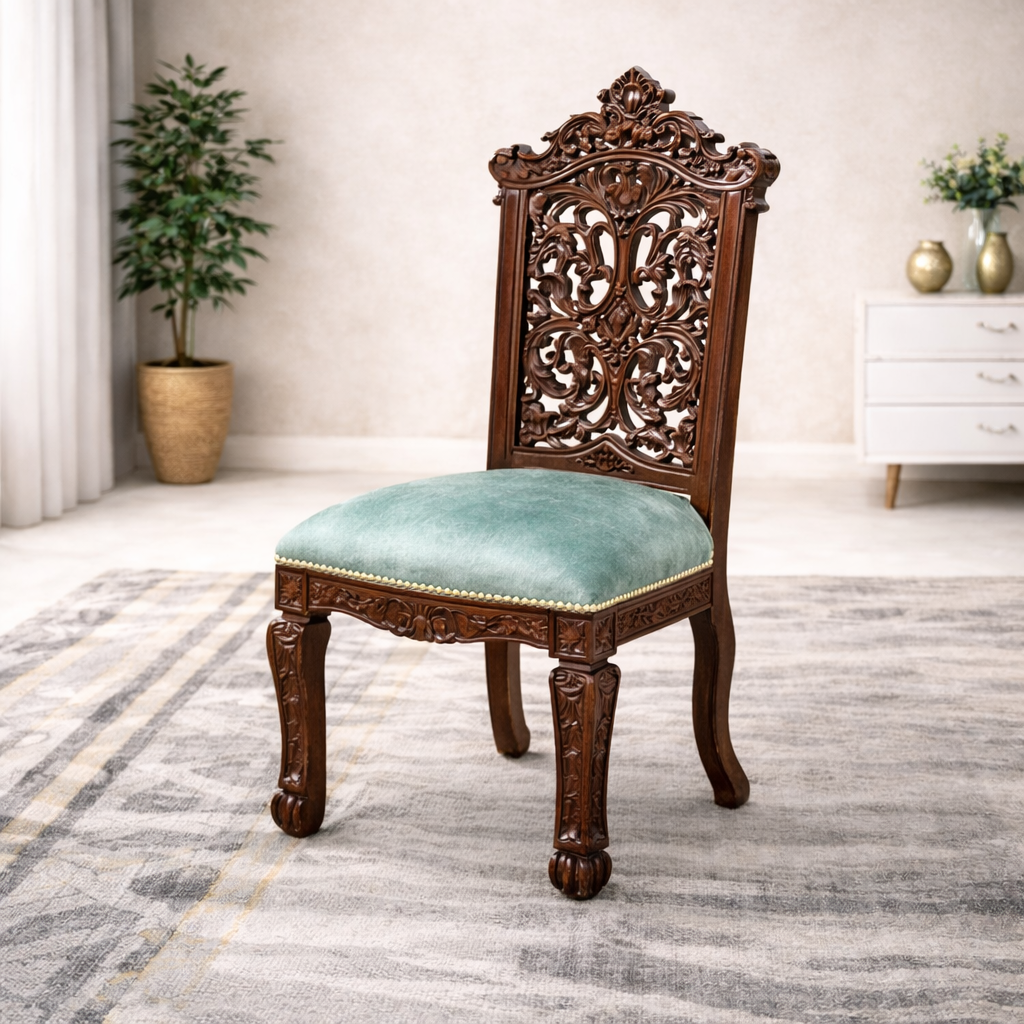 Royal Hand-Carved 8-Seater Round Dining Set in Teakwood