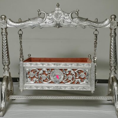 Rajkumari Ornate Hand-Carved Teakwood Baby Jhula Cradle with Royal Frame