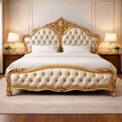 Royal Imperial Teakwood Upholstered Hand-Carved Storage Bed | LW – 6.5 x 6 Ft |