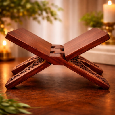 Minimalist Sheesham Wood Folding Book Stand (Rehal) with Smooth Panel Finish
