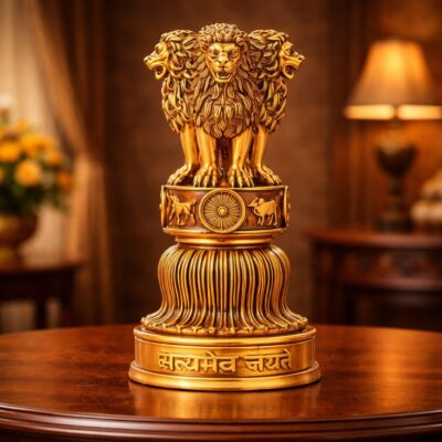 Ashoka Lion Capital Sculpture – Satyamev Jayate Edition Solid Teak Wood Hand Carved