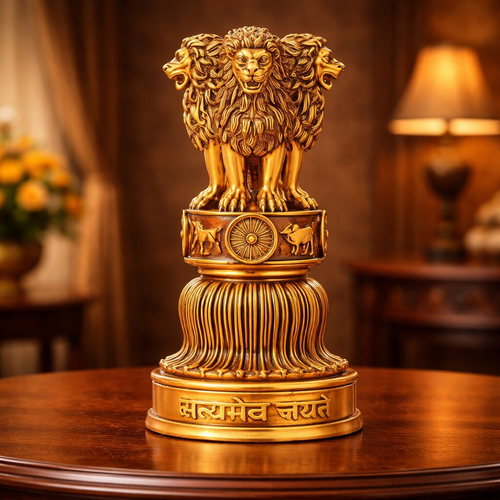 Ashoka Lion Capital Sculpture – Satyamev Jayate Edition Solid Teak Wood Hand Carved