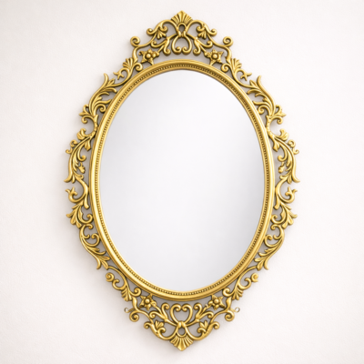Imperial Oval Solid Teakwood Wall Mirror with Intricate Gold Carved Frame