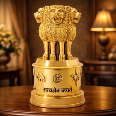 Hand Carved Teak Wood Ashoka Lion Capital Decorative Sculpture