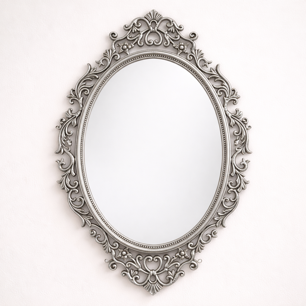 Imperial Oval Solid Teakwood Wall Mirror with Intricate Gold Carved Frame