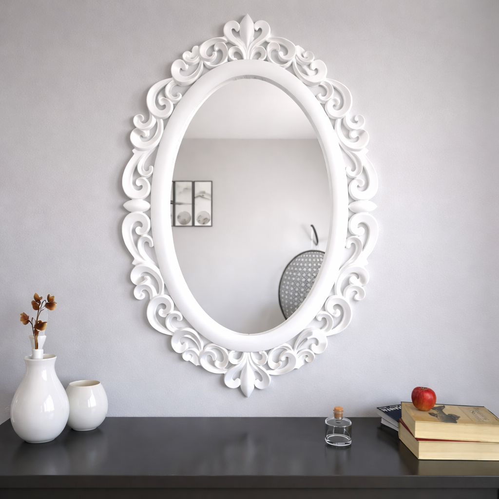 Royal Oval Solid Teakwood Wall Mirror with Ornate Gold Carved Frame