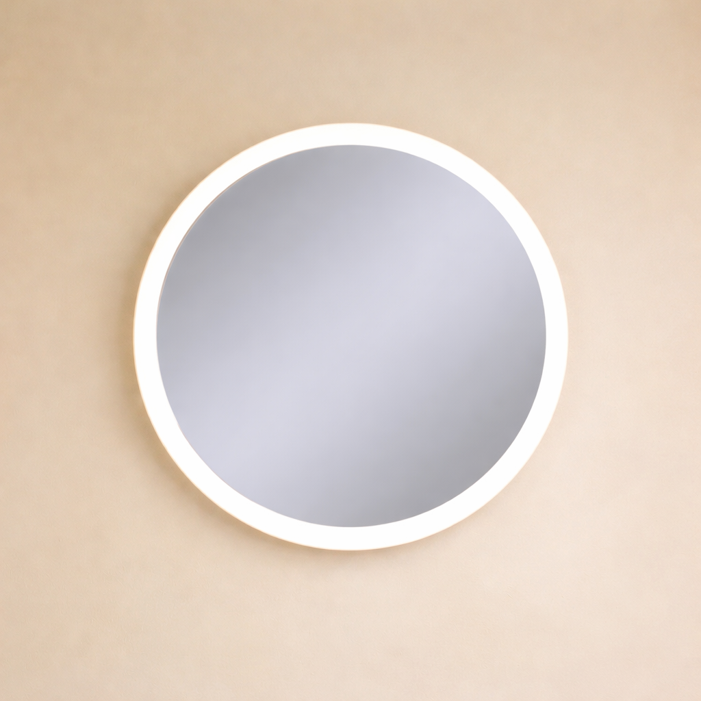 Minimal Round MDF Wall Mirror with Slim Gold Finish Frame