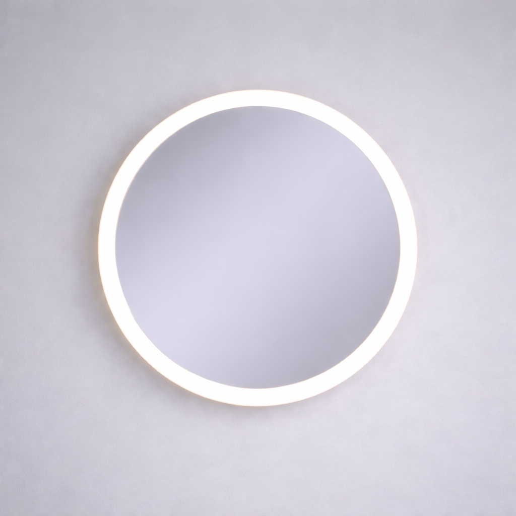 Minimal Round MDF Wall Mirror with Slim Gold Finish Frame