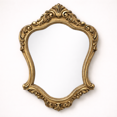 Royal Carved Solid Teakwood Wall Mirror Frame with Ornate Gold Finish