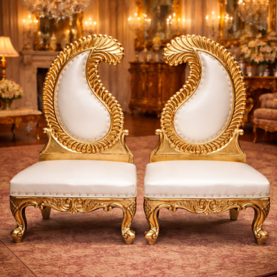 Royal Swan Crest Teakwood Accent Chairs – Set of 2