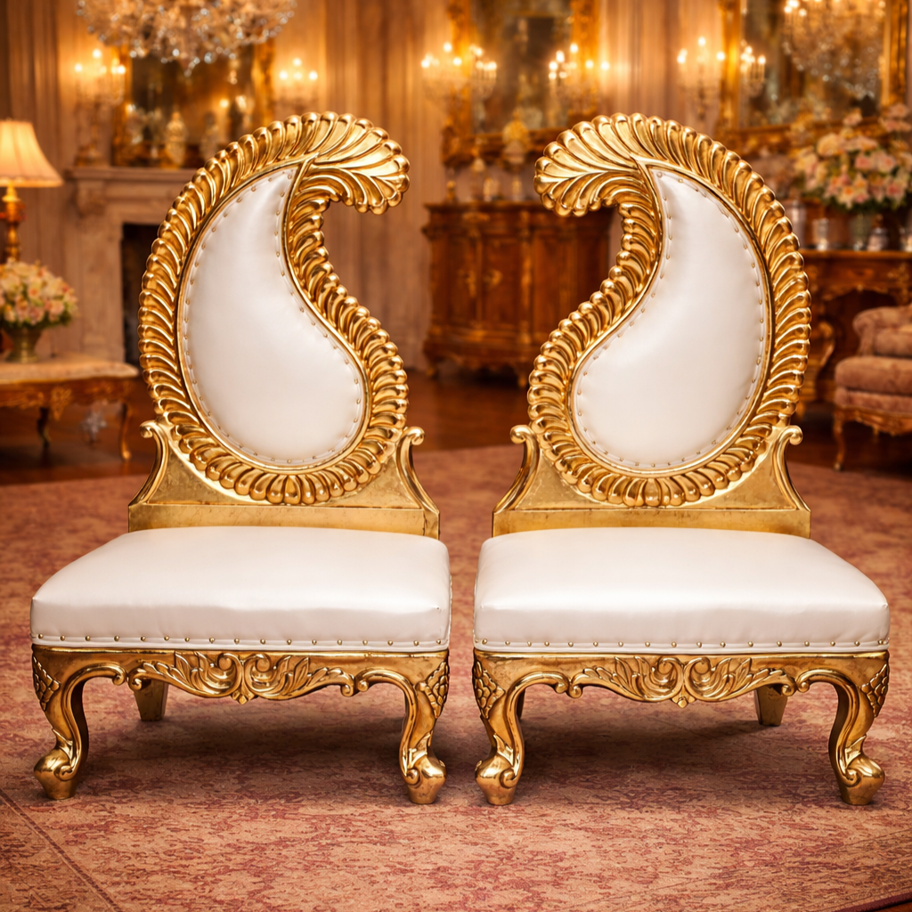 Royal Swan Crest Teakwood Accent Chairs – Set of 2