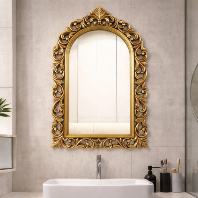 Arch Design MDF Wall Mirror with Royal Gold Ornamental Frame