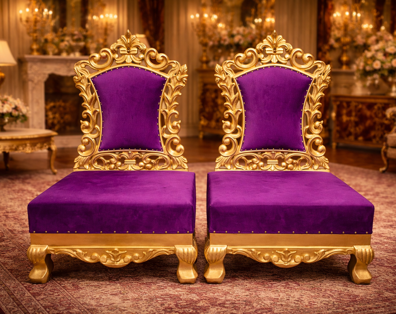 Royal Teakwood Accent Chair Set of 2 with Upholstered Seat