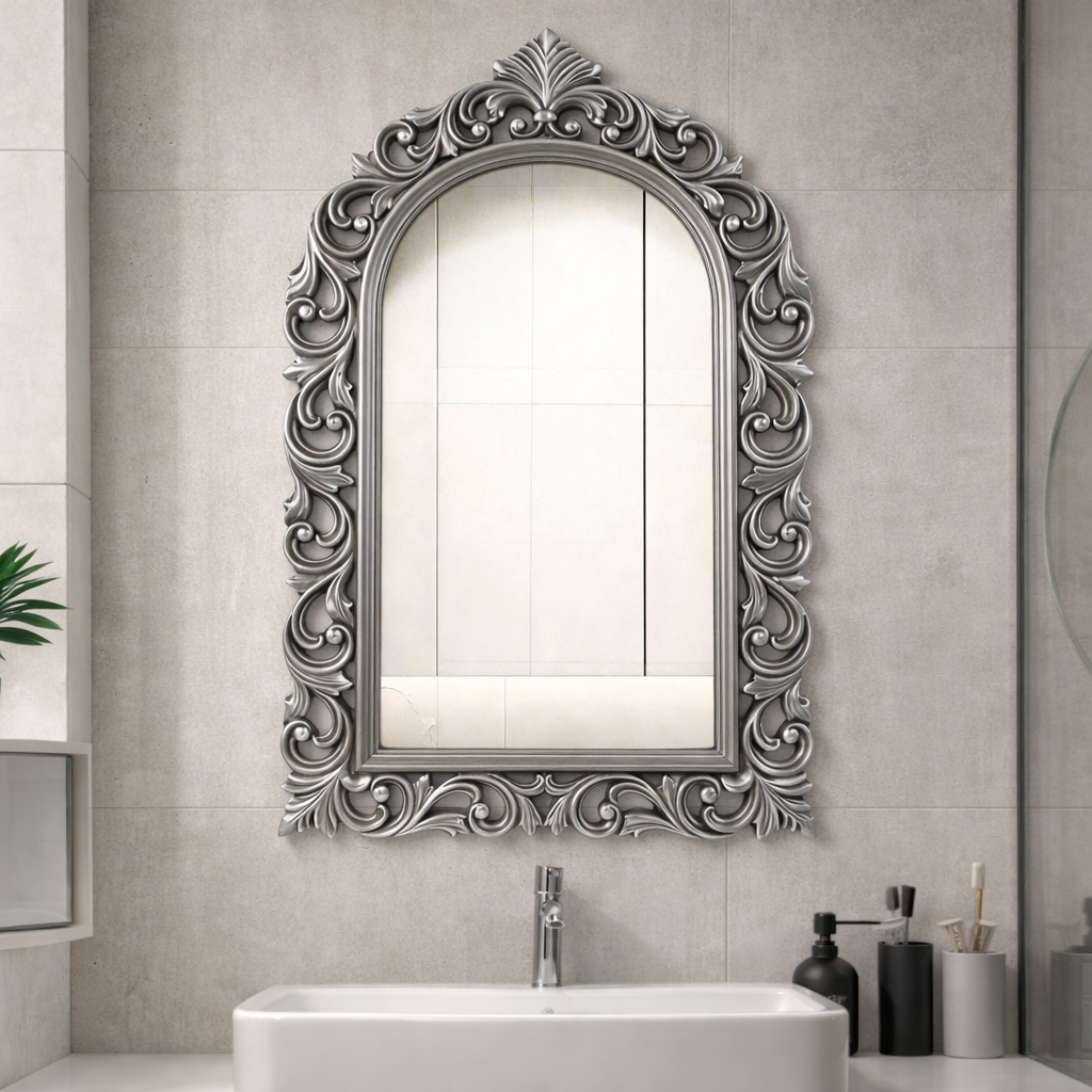 Arch Design MDF Wall Mirror with Royal Gold Ornamental Frame
