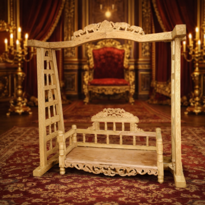 Rajvansh Imperial Hand-Carved Teakwood Freestanding Jhula Swing with Ornamental Frame