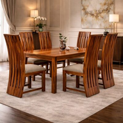 Contemporary Wave-Back 6-Seater Dining Set in Teakwood