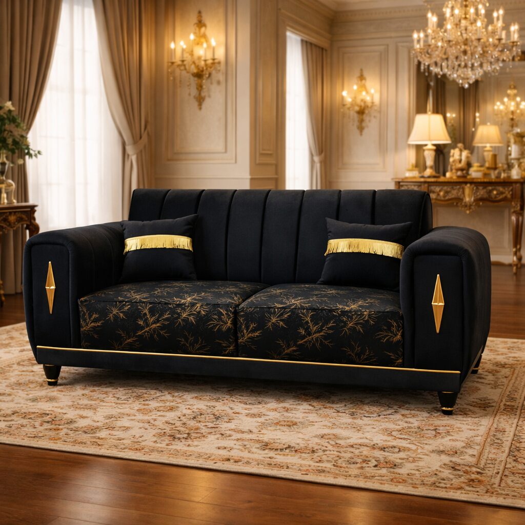 Royal Teakwood Frame 2-Seater Luxury Sofa with Velvet Upholstery