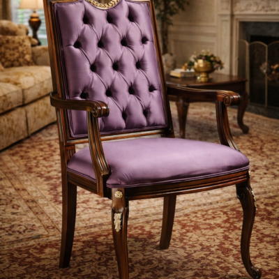 Classic Tufted Teakwood Accent Arm Chair with High Back Design