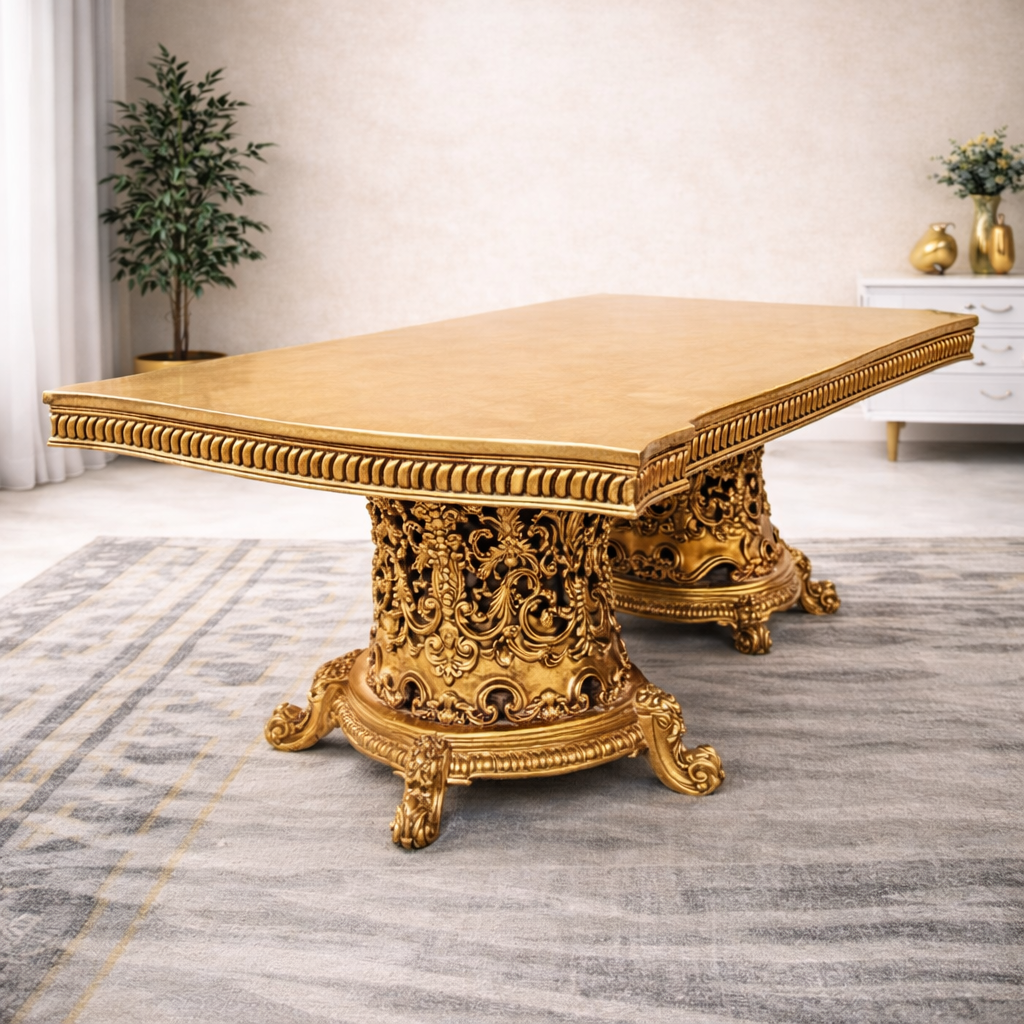 Imperial Gold Finish 8-Seater Royal Dining Set in Teakwood