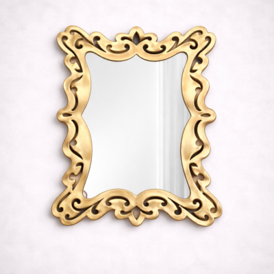 Designer MDF Wall Mirror with Ornamental Curved Gold Frame