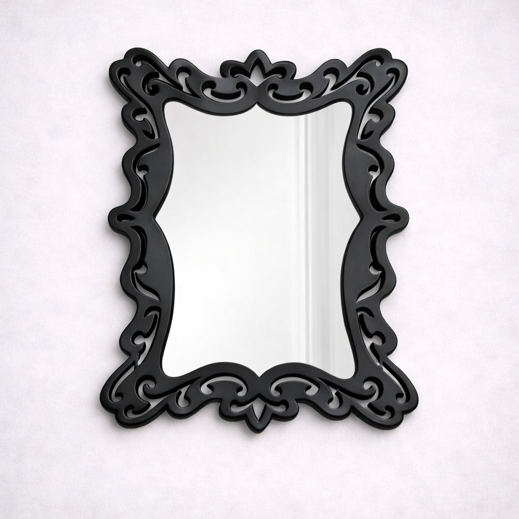 Designer MDF Wall Mirror with Ornamental Curved Gold Frame