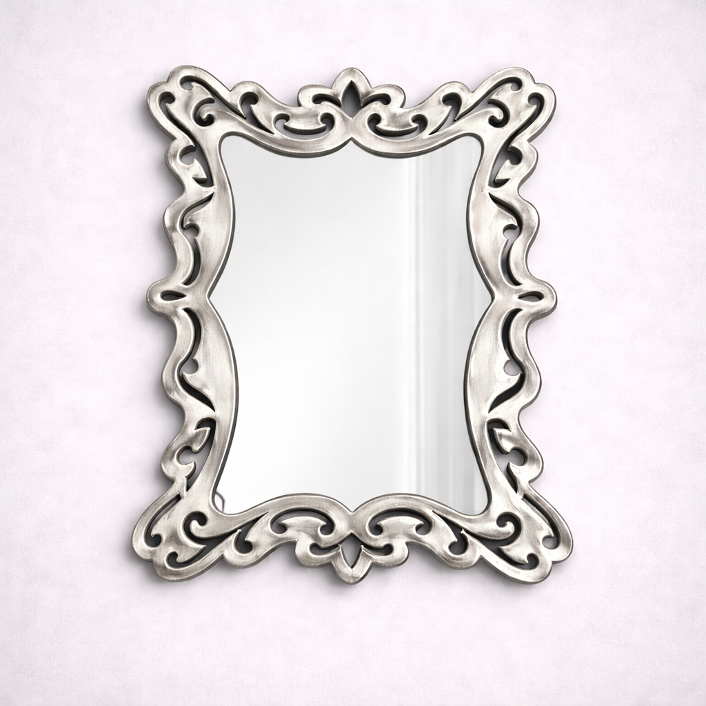 Designer MDF Wall Mirror with Ornamental Curved Gold Frame