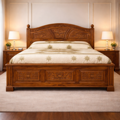 Grand Classic Teakwood Hand-Carved Storage Bed with Side Tables | LW – 6 x 5 Ft |