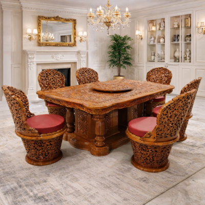 Majestic Hand-Carved Royal 6-Seater Dining Set in Teakwood